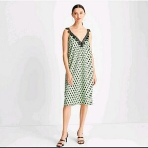 Future Collective Women's Lace Trim Slip Dress - Green - Kahlana Barfield Brown